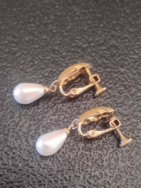 Jewelry - Napier Clip-On Screw Back Earrings with Pearl Drops